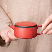 柿红釉点金汉瓦壶|复古手工小茶壶中式陶瓷，功夫茶具家用泡茶单壶
