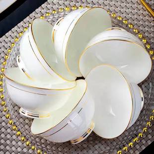 景德镇陶瓷碗家用防烫高脚碗吃饭碗米饭碗面碗，盘子套装微波炉可用