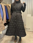 韩国东大门洋气夹棉无袖，连衣裙23冬季气质菱形格，腰带a字长裙