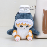 日系鲨鱼猫咪毛绒零钱包挂件可爱小猫，耳机收纳包卡通(包卡通)玩偶公仔小包