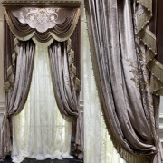 欧式美式复古宫廷风别墅，高窗紫色真丝绒，绣花客厅卧室遮光窗帘