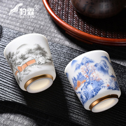 德化羊脂玉手绘茶杯陶瓷功夫茶具茶杯单杯小高白瓷器茶盏杯品茗杯