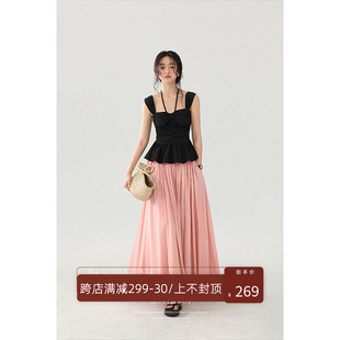 美丽的皇帝春桃少女，大裙摆a字半身裙，2024夏季气质显瘦长裙