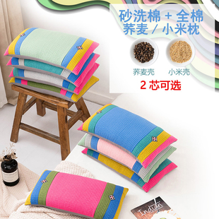 韩国民俗枕头成人纯棉，全荞麦皮低枕芯长方形，单人韩式护颈椎保健枕