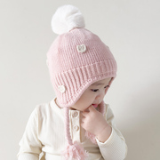 婴儿帽子秋冬款婴幼儿女宝宝公主毛线帽冬季护耳小月龄女童针织帽