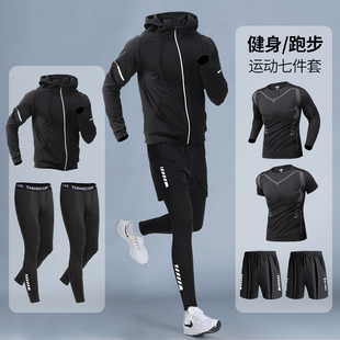 运动套装衣服男士速干衣晨跑健身跑步装备，骑行自行车训练男款夏季