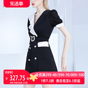 AUI黑白撞色设计感西装外套女夏2023年职业气质短袖小众西服