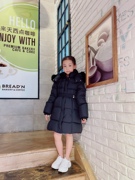 韩国冬款女童收腰黑色长款帽子貉子毛毛领时尚保暖洋气韩版羽绒服