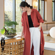 日本小众女装风衣文艺，休闲苎麻砂洗做旧宽松显瘦气质开衫女式