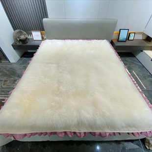 纯羊毛皮毛一体单人床毯 羊毛毯沙发垫飘窗垫 双人羊毛褥子可铺盖