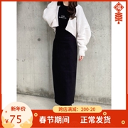 G*L秋季2023女日系甜美百搭纯色高腰附内衬显瘦半身长裙