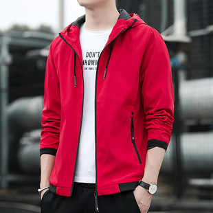 高端男装男本命年中国红休闲运动茄克大红色风衣上衣外套红色夹克