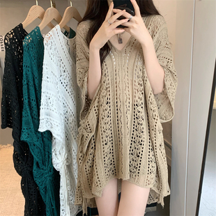 韩版减龄显瘦时髦镂空针织衫女夏季设计感小众体恤百搭罩衫上衣服