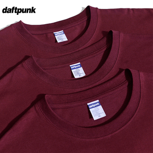 酒红色240g重磅纯棉圆领，短袖t恤纯色宽松品质，厚实半袖男女款
