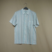 外贸原单纯棉短袖衬衫男式夏季薄款加肥加大码宽松条纹衬衣