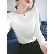 白色长袖打底衫t恤女春装2024韩版休闲时尚气质纯棉内搭上衣
