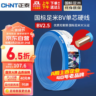 正泰（CHNT）电线电缆铜芯家用电线国标电源线BV2.5/4/6平方单芯