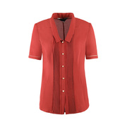 靓诺短袖衬衫女夏季2023气质百搭桔红色，方领压褶上衣lc23215a