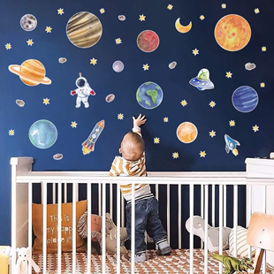 ins九大行星墙贴可移除pvc星球墙纸儿童房间装饰创意海报自粘壁画