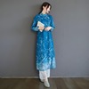 中式改良版印花旗袍长衫，茶服女春夏季民族风，复古丝麻长袖连衣裙