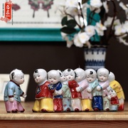复古做旧中国风陶瓷娃娃，摆件创意老鹰，抓小鸡客厅桌面装饰品