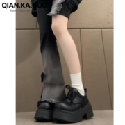 大头甜酷松糕厚底小皮鞋女2025春季新款美式复古英伦风系带单鞋子
