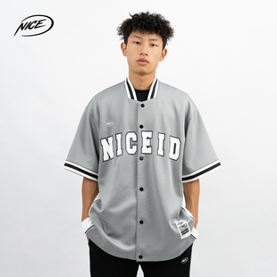 NICEID 棒球服篮球出场开衫热身服运动美式T恤男潮流宽松短袖男女