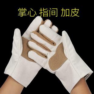 加皮帆布手套加厚双层机械电焊工，耐磨工作劳保防护