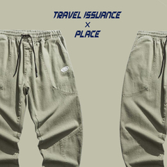 TRAVEL ISSUANCE 绿色森林 潮牌日系原创橡胶标宽松休闲长裤