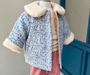韩国童装冬女童宝，宝蓝色碎花羊羔，毛领两面穿保暖棉服棉衣