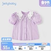 女童娃娃衫夏季宝宝夏装，紫色衬衣婴儿纯棉上衣，薄款小儿童短袖衬衫