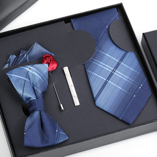 5件套礼盒男结婚新郎正装商务酒红领带领结方巾领带夹免打拉链