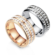 欧美钛钢双排钻戒指 韩版时尚不锈钢镶钻情侣对戒女饰品