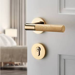 门锁室内卧室门把手静音磁吸家用锁具金色木纹木门锁新中式房门锁