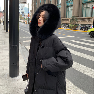 韩系大毛领羽绒服女中长款2023年新冬季(新冬季)宽松显瘦韩版时尚保暖外套