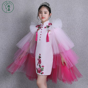 童旗袍2022童装可拆卸立领，短款模特走秀演出服，中国风裙女公主
