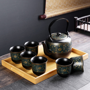 复古风提梁泡茶壶，大容量冷凉水具套装，家用耐高温陶瓷功夫茶杯