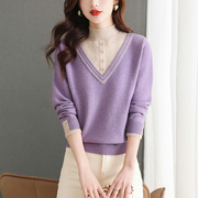 假两件毛衣针织衫女时尚洋气紫色上衣2023秋冬半高领打底衫厚