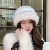 毛绒绒条纹帽子女冬季显脸小针织帽保暖韩版可爱护耳毛线帽大头围
