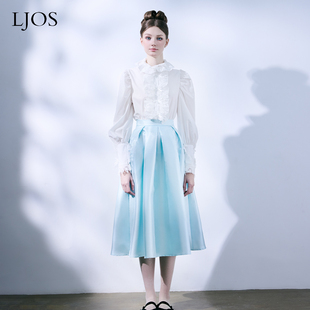 ljos雪白色蕾丝，装饰宫廷风衬衫法式复古月光，蓝公主风半身裙