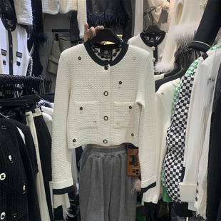 2023冬季韩版小众设计个性装饰单排扣百搭小香风针织开衫外套