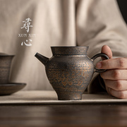 手工复古粗陶鎏金侧把公道杯中式茶海铁釉分茶器公杯匀杯家用陶瓷