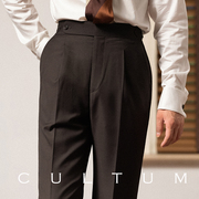 cultum50%羊毛免烫直筒亲王，格修身西裤男士，商务绅士西装裤子长裤