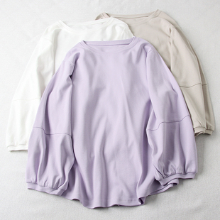 四色可选~减龄九分灯笼袖纯色圆领T恤女春季简约宽松显瘦纯棉上衣