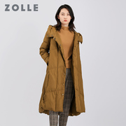 ZOLLE因为秋冬纯色百搭保暖羽绒服中长款显瘦连帽女外套