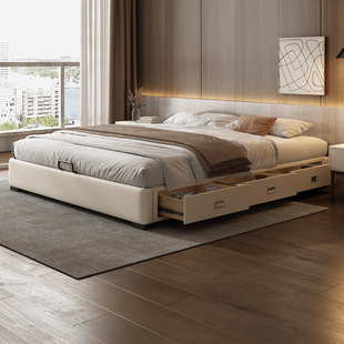 无床头床现代简约抽屉床主卧床架2米x2米2大床实木床多功能储物床