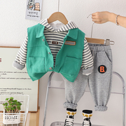 婴儿衣服秋季洋气超萌开衫长袖外套三件套一周岁男童宝宝秋装