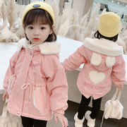 儿童棉服女童冬装加绒棉衣外套2021宝宝加厚连帽棉袄时髦童装
