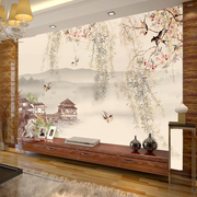 中式山水画风景饭店包厢墙纸客厅电视背景墙壁纸无缝墙布花鸟壁画