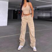 多口袋工装直筒长裤 Straight Leg Cargo Pants Women Trousers